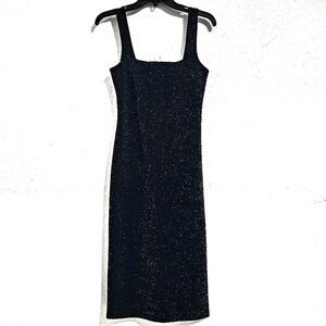 Poison Ivy Black Metallic Sparkle Midi Black Dress